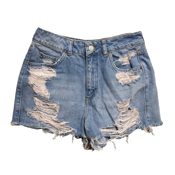 TopShop Moto Mom Distressed Denim Shorts 2 - Picture 1 of 9